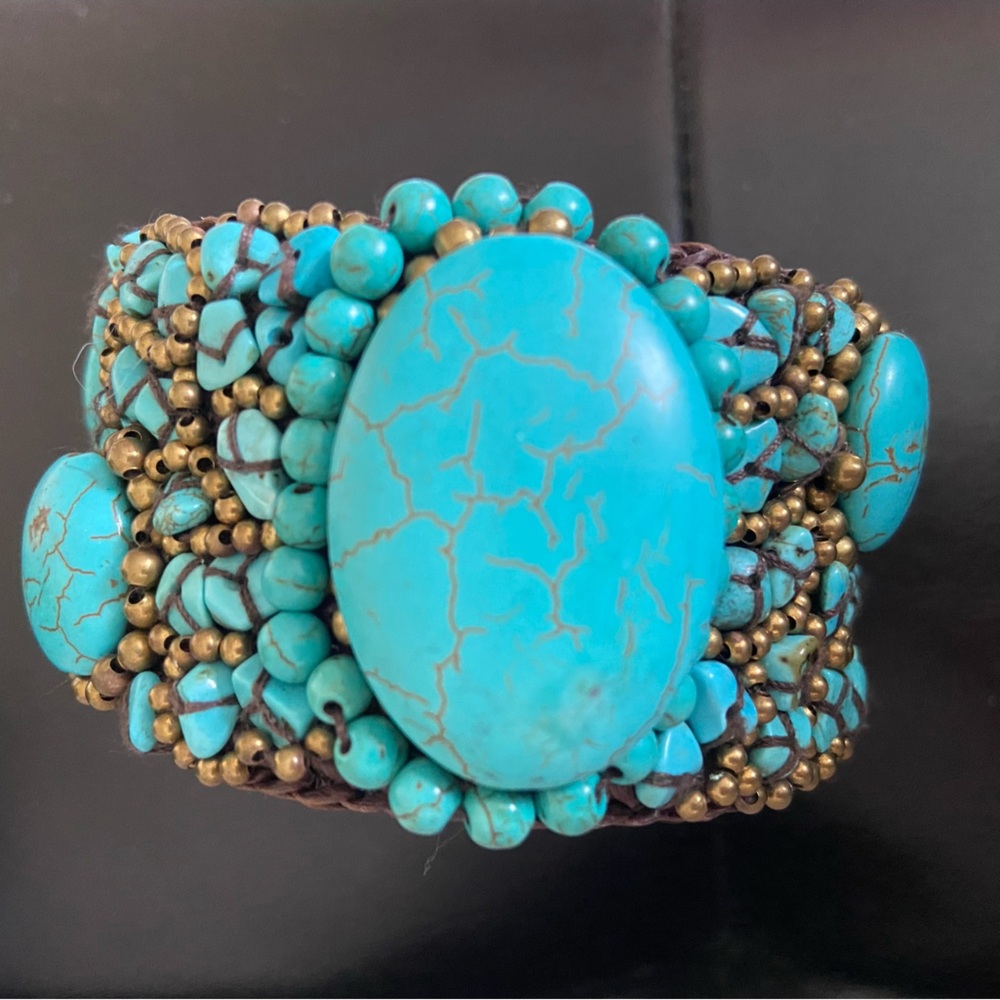 Turquoise Beaded Cuff Bracelet Hand beaded from a boutique in California!